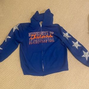 University of Florida zip up sweatshirt with rhinestone stars on sleeves